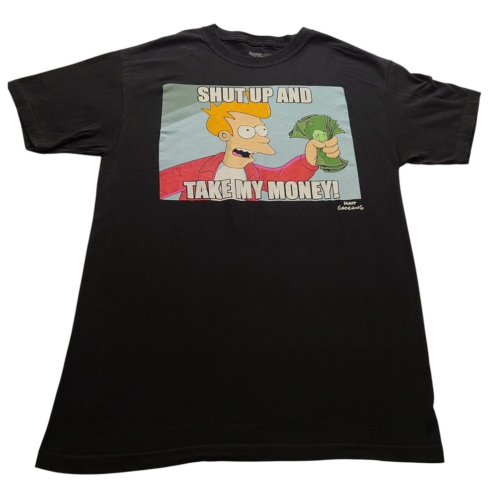 Futurama Fry Shut Up and Take My Money Graphic T-Shirt Black Men's Size M NWT